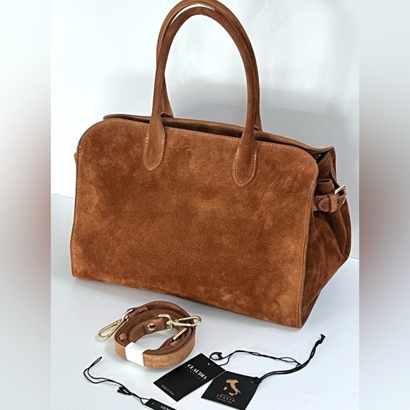 Claudia Firenze Handbags - Clearance! Viral Cognac Suede Leather Tote Satchel Bag NWT .